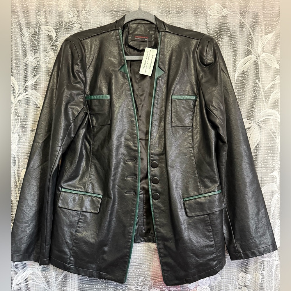 Vintage Buttery Soft Leather Black and Green Blazer